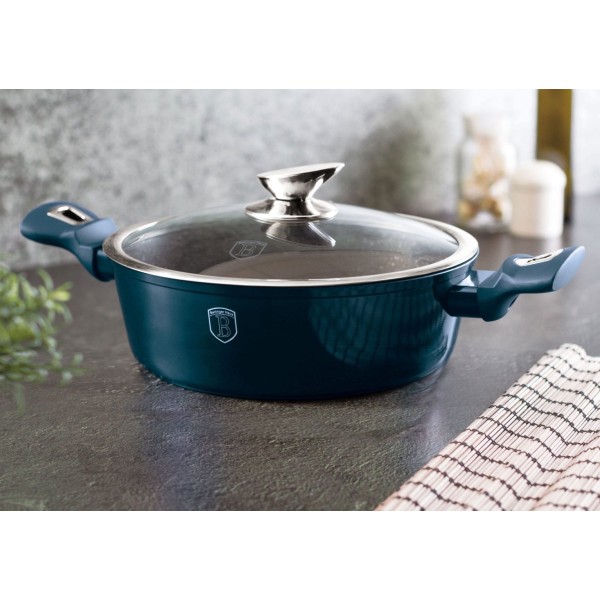 Garnek płaski Berlinger Haus Metallic Aquamarine BH-6794 3.8L 28cm do gotowania i duszenia potraw