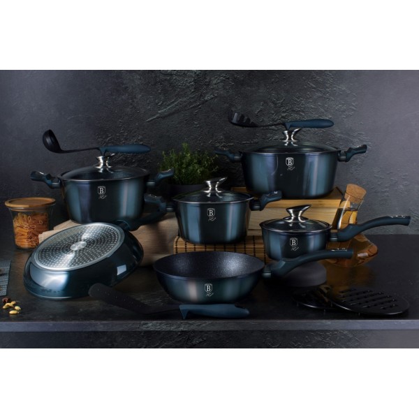 Garnek płaski Berlinger Haus Metallic Aquamarine BH-6794 3.8L 28cm do gotowania i duszenia potraw