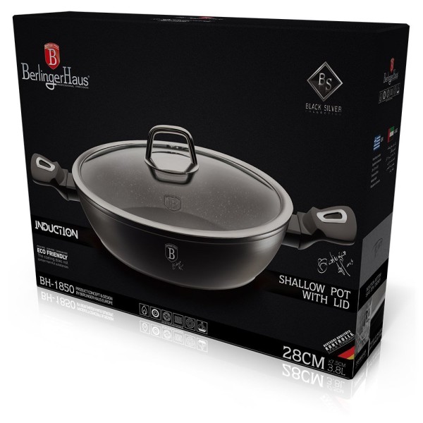 Каструля традиційна Berlinger Haus Black Silver BH-1850, 3.8 л, 28 см для приготування страв