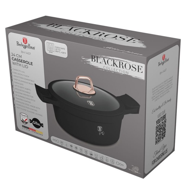 Каструля Berlinger Haus Black Rose BH-1457 4.4L 24 см з титановим покриттям для приготування страв