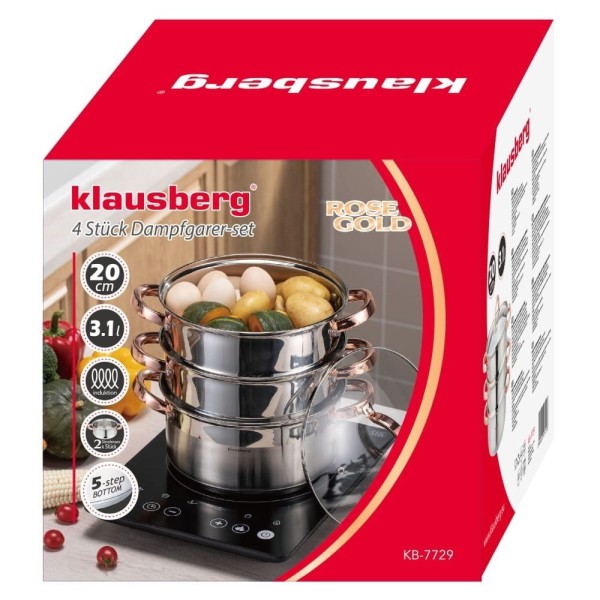 Garnek Parowy Klausberg KB-7729 Zestaw do Gotowania na Parze 20cm 4 Elementy