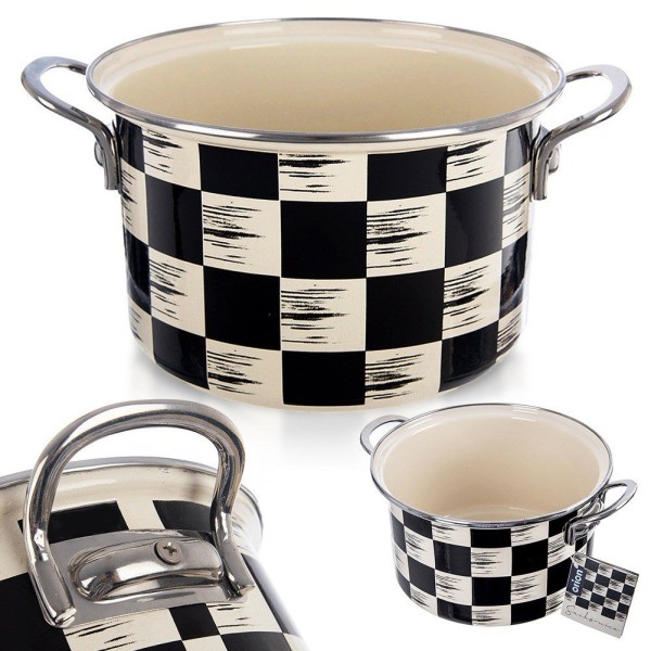 Garnek tradycyjny Orion Szachownica 20 cm 3 l — emaliowany, do kuchenek indukcyjnych i gazowych