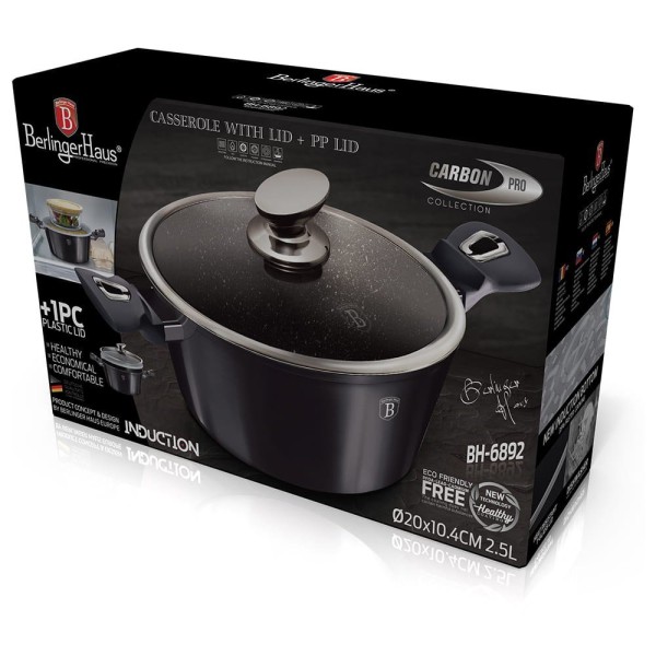 Класичний каструля Berlinger Haus Carbon Pro BH-6894 6,1 л з гранитовим покриттям для приготування їжі