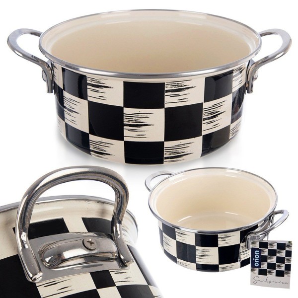 Garnek emaliowany, Orion 113340 Szachownica — tradycyjny garnek 20 cm 2,2 l, indukcja/gaz