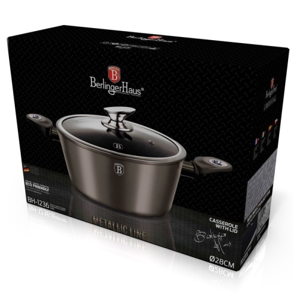 Каструля Berlinger Haus BH-1236 Carbon Metallic Line, 28 см, гранітне покриття — для готування на плиті та тушкування