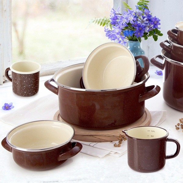 Garnek tradycyjny Orion 113328 Brown 16 cm 1 L — emaliowany, do gazu i indukcji