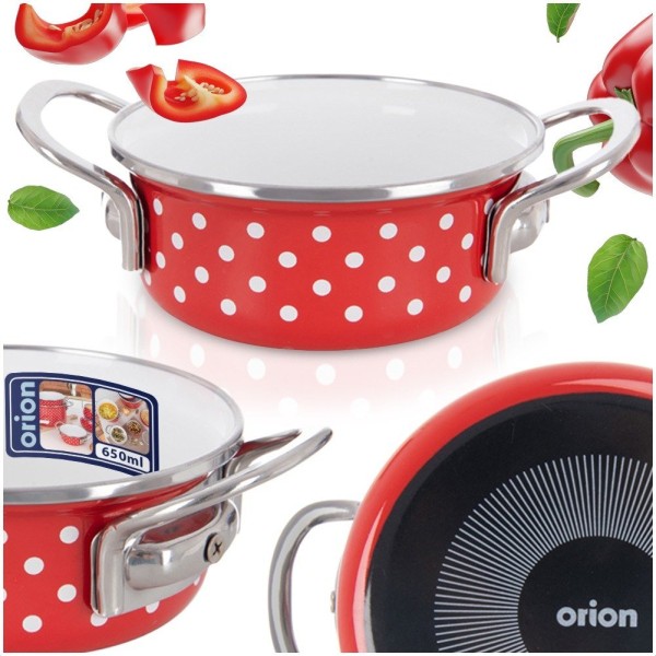 Garnek tradycyjny Orion TECKA 14 cm 650 ml — emaliowany, do kuchenek indukcyjnych i gazowych