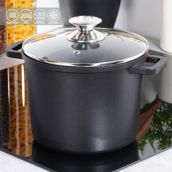 Garnki tradycyjne Orion GRANDE 4.2L — garnek granitowy z pokrywką szklaną, indukcja