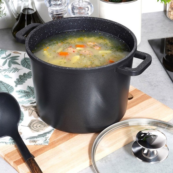 Garnki tradycyjne Orion GRANDE 4.2L — garnek granitowy z pokrywką szklaną, indukcja