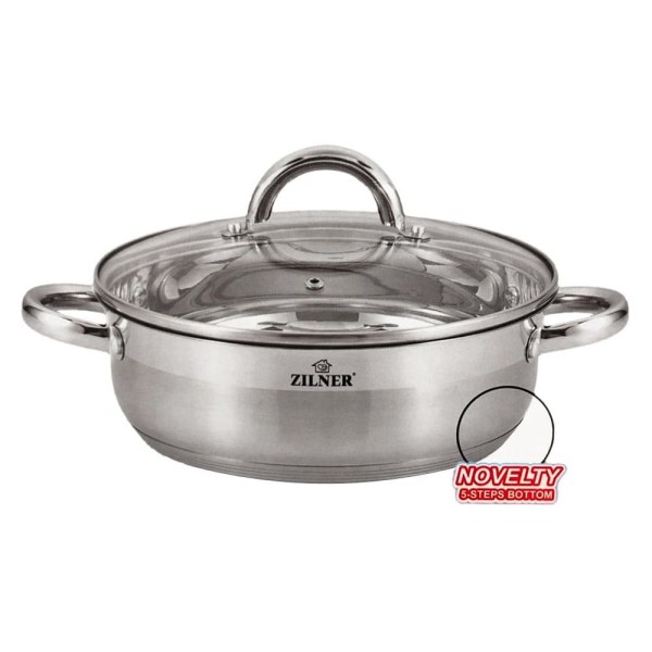 Garnek stal nierdzewna Zilner ZL-7406 płaski 7,5L 30cm do gotowania i duszenia