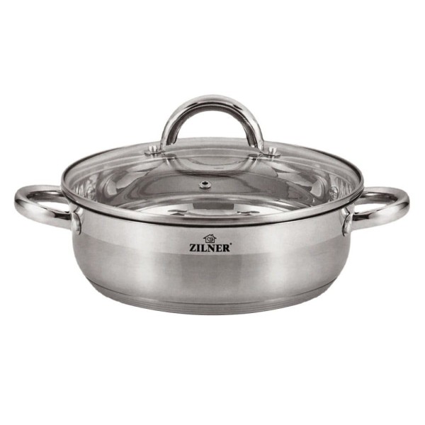 Garnek stal nierdzewna Zilner ZL-7406 płaski 7,5L 30cm do gotowania i duszenia