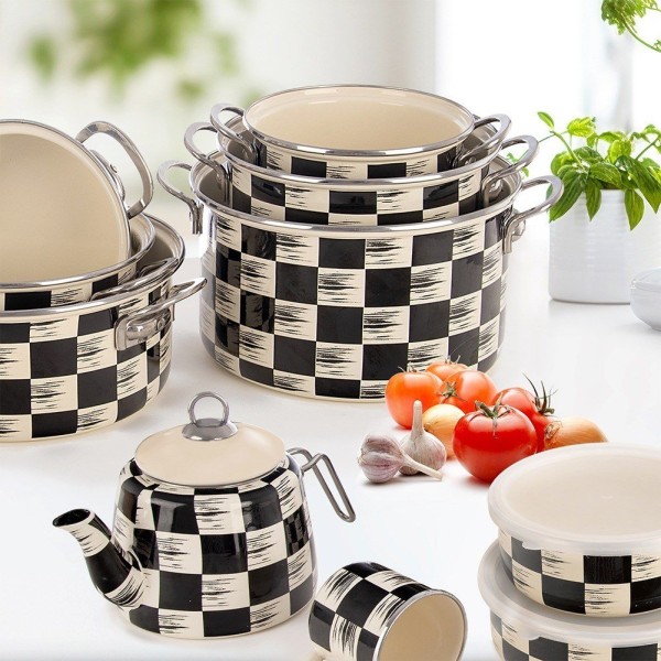 Garnek tradycyjny Orion SZACHOWNICA 18 cm 2 l — emaliowany, do kuchenek indukcyjnych i gazowych