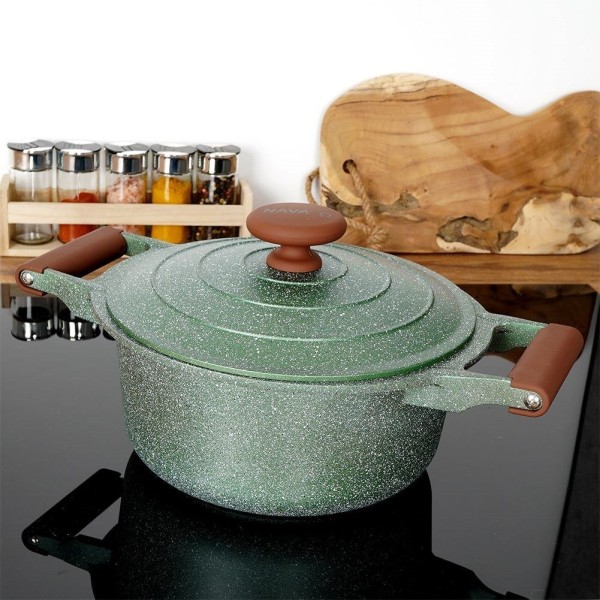 Garnek tradycyjny NAVA OMEGA 24 cm 4,4 L — granitowy, nieprzywierający, indukcja/gaz z pokrywką