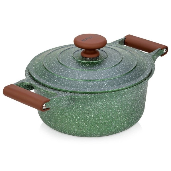 Garnek tradycyjny NAVA OMEGA 24 cm 4,4 L — granitowy, nieprzywierający, indukcja/gaz z pokrywką