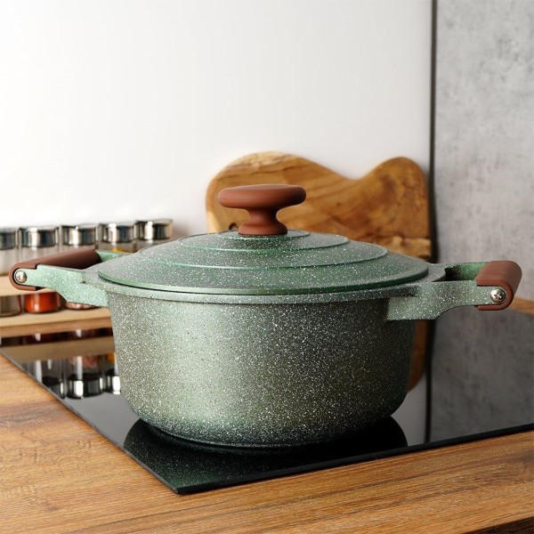 Garnek tradycyjny NAVA OMEGA 24 cm 4,4 L — granitowy, nieprzywierający, indukcja/gaz z pokrywką