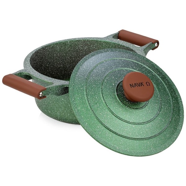 Garnek tradycyjny NAVA OMEGA 24 cm 4,4 L — granitowy, nieprzywierający, indukcja/gaz z pokrywką