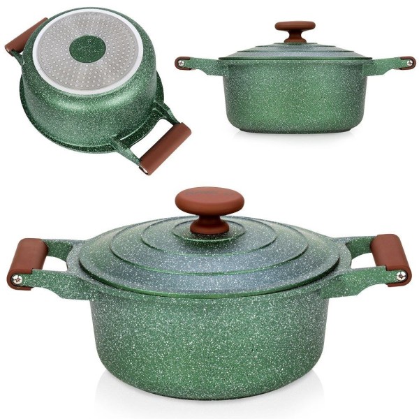 Garnek tradycyjny NAVA OMEGA 24 cm 4,4 L — granitowy, nieprzywierający, indukcja/gaz z pokrywką