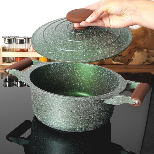 Garnek tradycyjny NAVA OMEGA 24 cm 4,4 L — granitowy, nieprzywierający, indukcja/gaz z pokrywką