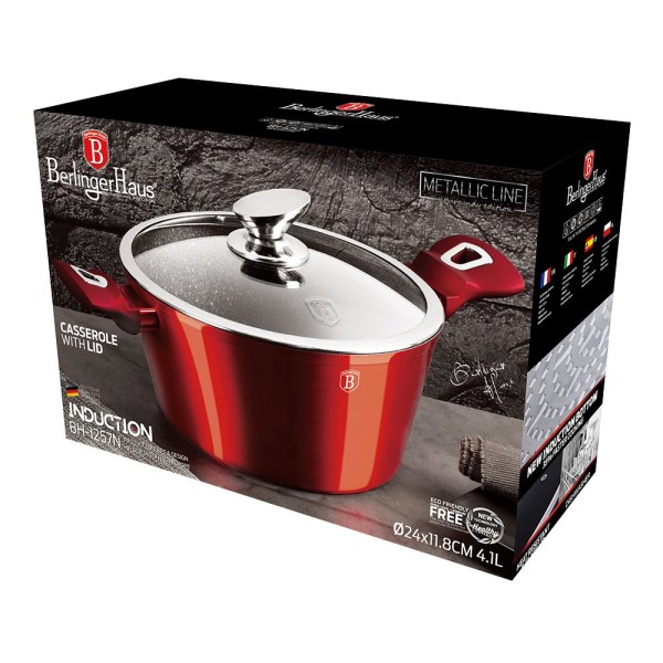 Garnek tradycyjny Berlinger Haus BH-1258, 6,5 L, z pokrywką, czerwony