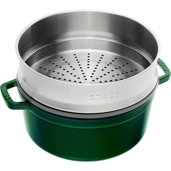 Гарний чавунний каструля Staub La Cocotte 5,2 л для готування зі вставкою, зелений
