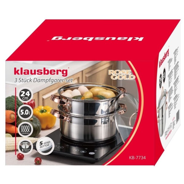 Garnek parowy Klausberg KB-7734 zestaw 3 el. 24 cm do gotowania na parze dla zdrowych posiłków