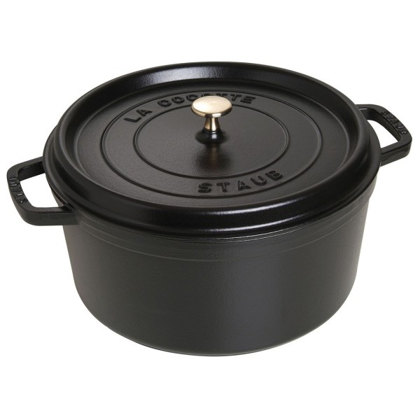 Каструля традиційна Staub La Cocotte, чавунна кругла, 8.35 л, чорна, для готування страв