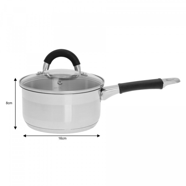 Каструля з кришкою Kinghoff KH-1255, сталева, 1.5 л, 16 см – для приготування соусів та дитячого харчування