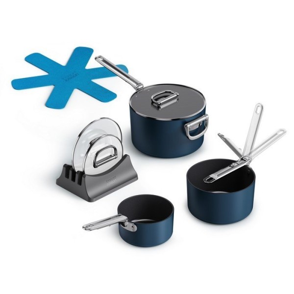 Набір каструль JJ Space, 3 шт., зі складаними ручками та кришками — для зберігання й приготування їжі