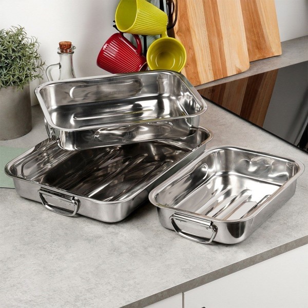 Брифтанна, EXCELLENT HOUSEWARE, 3 сталеві прямокутні форми 123718 — для запікання та сервір.