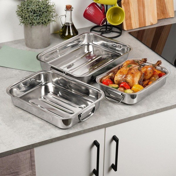Брифтанна, EXCELLENT HOUSEWARE, 3 сталеві прямокутні форми 123718 — для запікання та сервір.