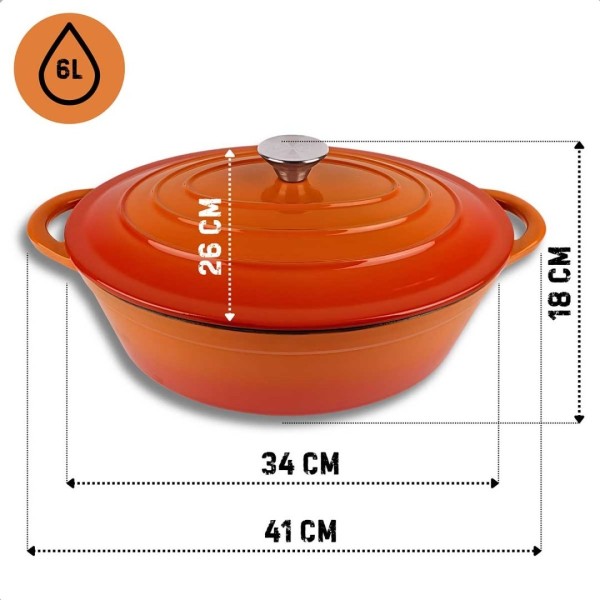 Чавунна емальована гуска для запікання HAGE ORANGE 6L (6 л)