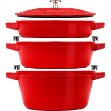 Zestaw brytfann Staub 3 szt. z pokrywką 24 cm czerwony