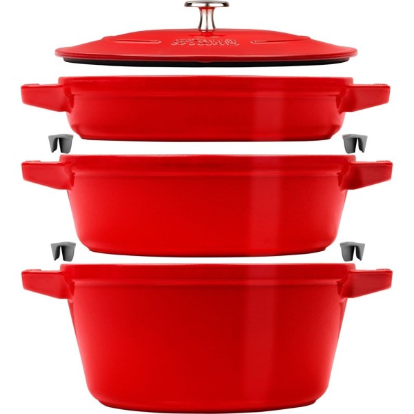 Zestaw brytfann Staub 3 szt. z pokrywką 24 cm czerwony