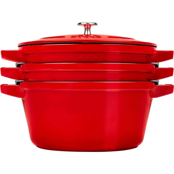 Zestaw brytfann Staub 3 szt. z pokrywką 24 cm czerwony
