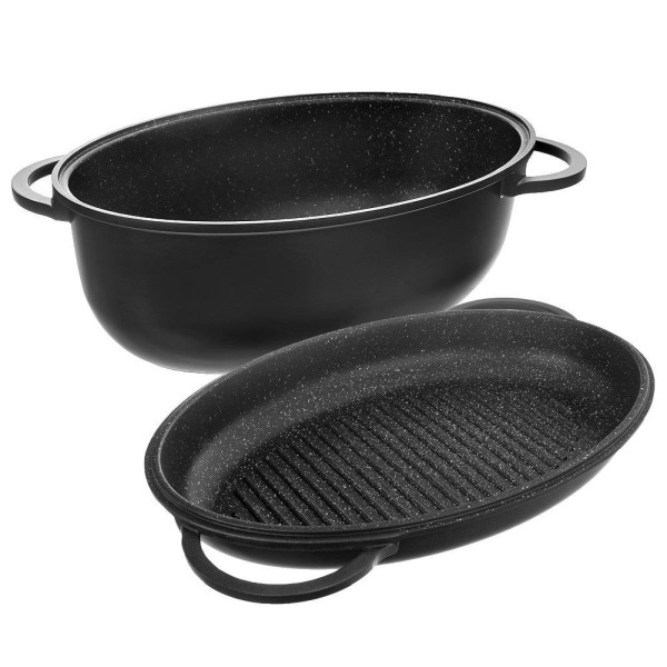 Brytfanna z pokrywą, ORION GRANDE 127029 — gęsiarka 2w1 do piekarnika granitowa 10L (43x28cm)