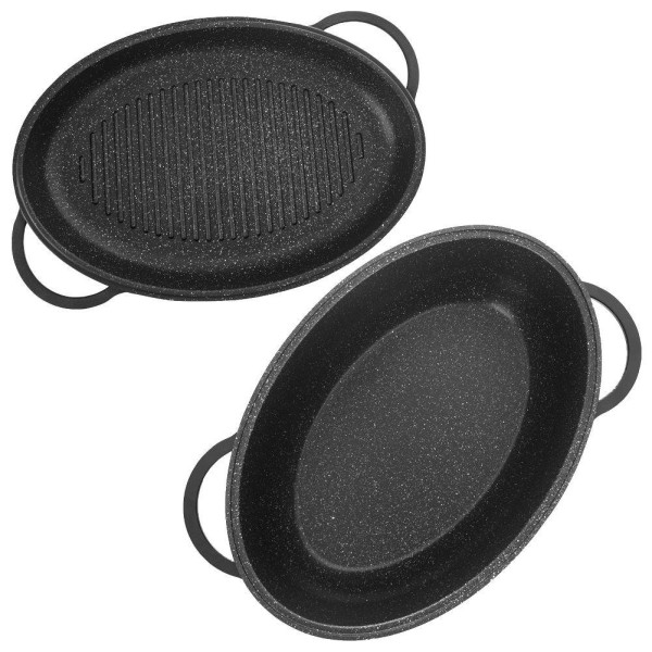 Brytfanna z pokrywą, ORION GRANDE 127029 — gęsiarka 2w1 do piekarnika granitowa 10L (43x28cm)