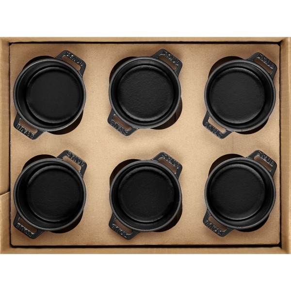 Zestaw garnków Brytfanna Staub La Cocotte 6 mini cocotte 10 cm czarny