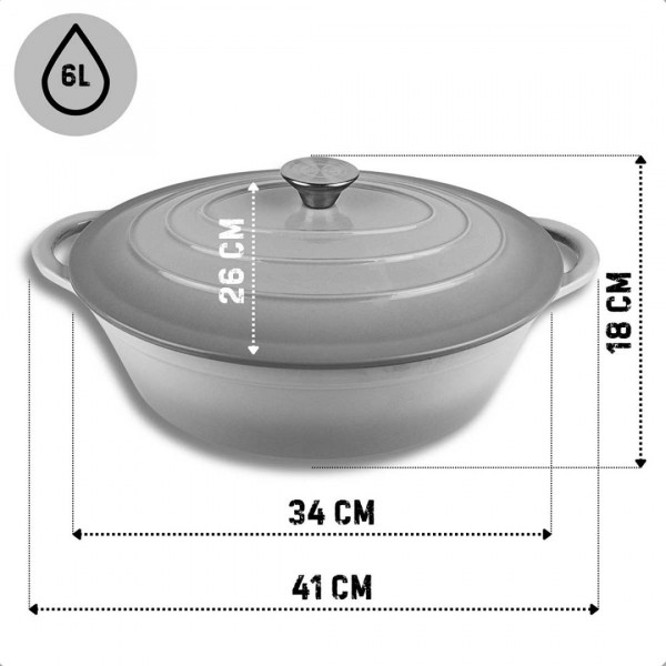 Емальована чавунна сковорода для запікання 6 л, колір HAGE сірий
