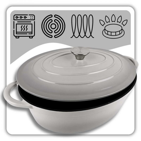 Емальована чавунна сковорода для запікання 6 л, колір HAGE сірий