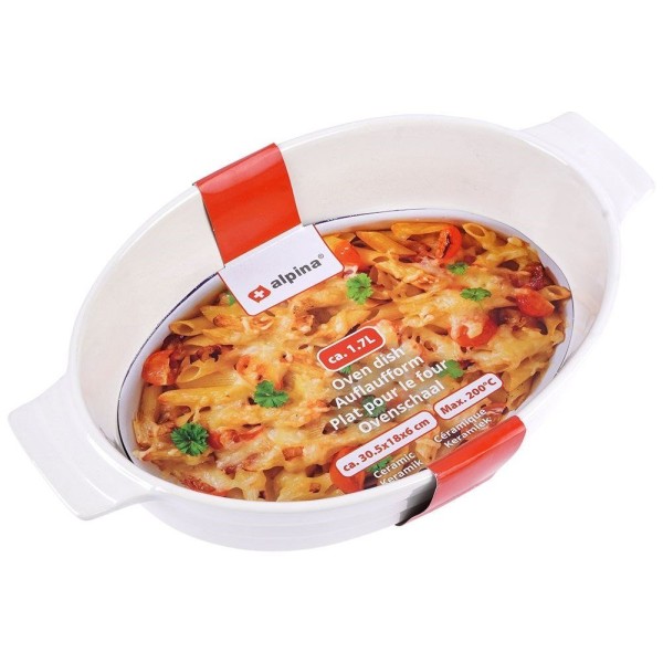 Жаростійке посудина, Alpina, Owalne 31.5×19.5×6 см — керамічна для випікання, біла