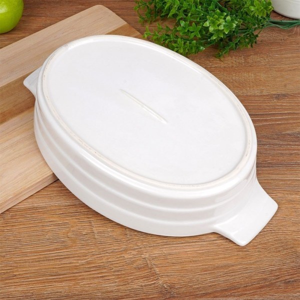 Жаростійке посудина, Alpina, Owalne 31.5×19.5×6 см — керамічна для випікання, біла