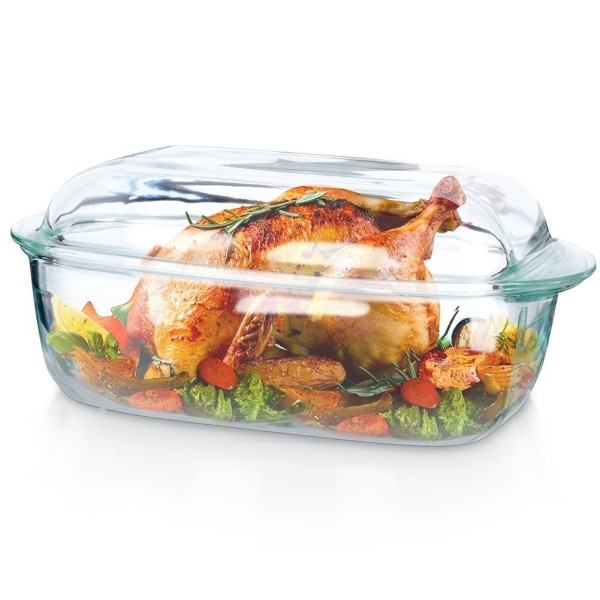 Жаростійке скляне посуд VILDE 259603, для запікання, 3 л + 1.5 л, з кришкою