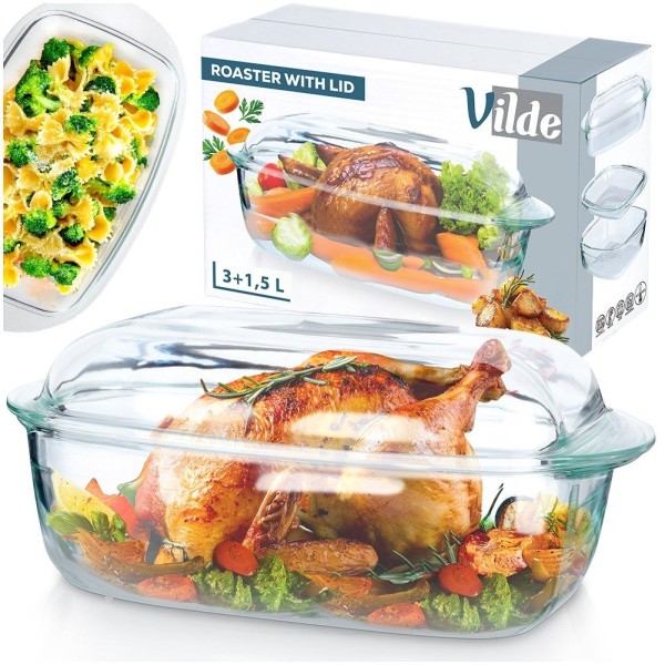 Жаростійке скляне посуд VILDE 259603, для запікання, 3 л + 1.5 л, з кришкою