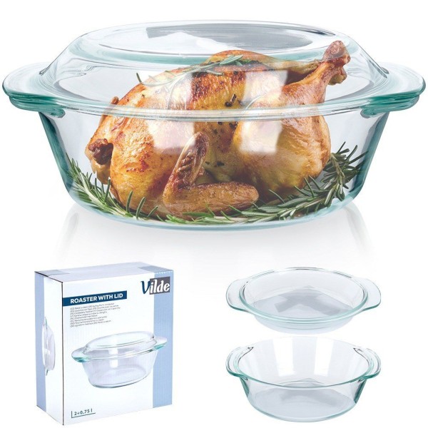 Жаростійке скляне посуд VILDE 259602, для запікання, комплект 2 л + 0.75 л з кришкою