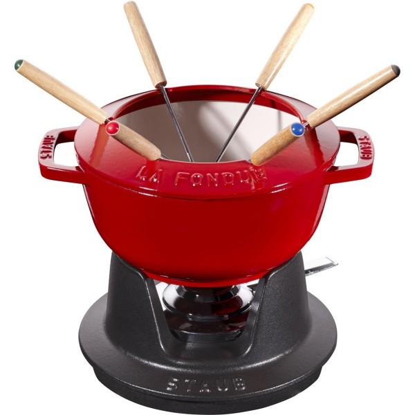 Zestaw do fondue Staub 18 cm czerwony – idealny do serów i czekolady