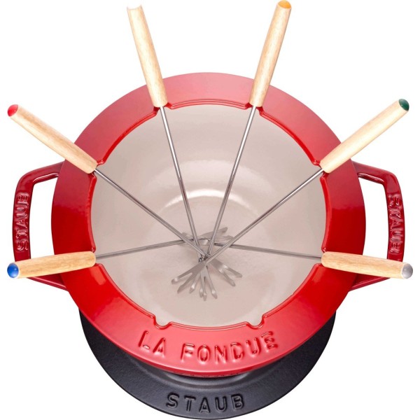 Zestaw do fondue Staub 20 cm czerwony do stołu