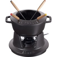 Zestaw do fondue Staub 16 cm czarny – naczynie do serów, czekolady i mięs