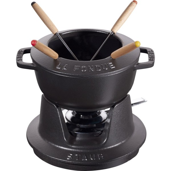 Zestaw do fondue Staub 16 cm czarny – naczynie do serów, czekolady i mięs