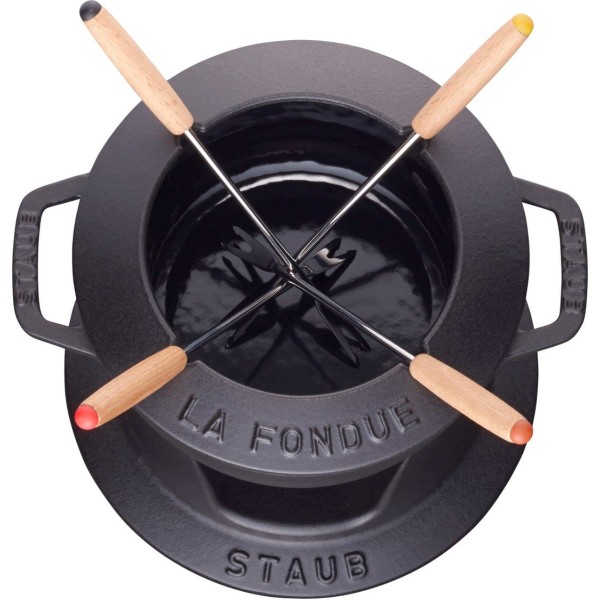 Zestaw do fondue Staub 16 cm czarny – naczynie do serów, czekolady i mięs
