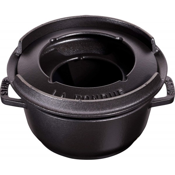 Zestaw do fondue Staub 16 cm czarny – naczynie do serów, czekolady i mięs